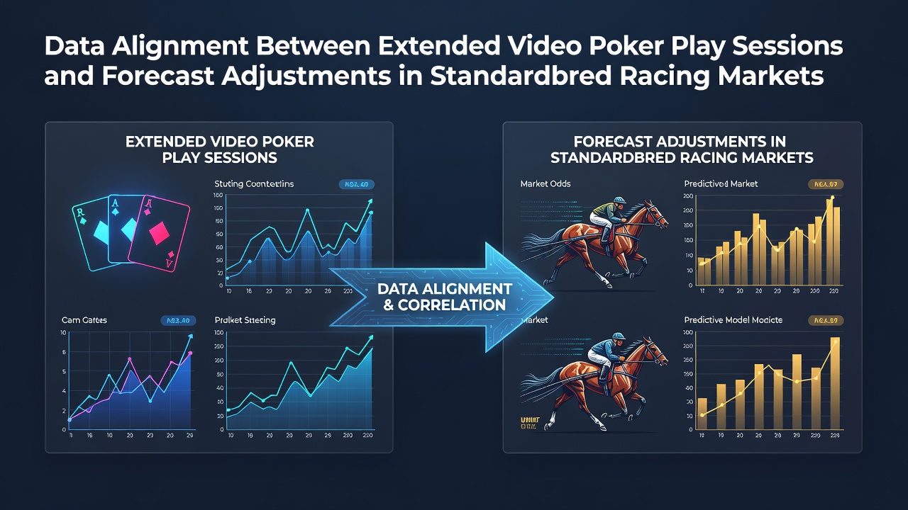 Extended video poker sessions displayed alongside harness racing forecast dashboards showing data correlation patterns