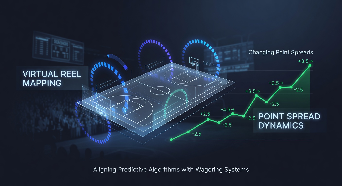 Virtual reel mapping interface displaying symbol distributions alongside dynamic college basketball point spread adjustments