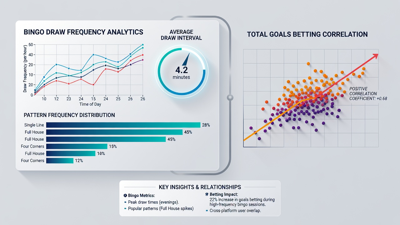 Data visualization showing correlation graphs between bingo number frequencies and handball total goals lines
