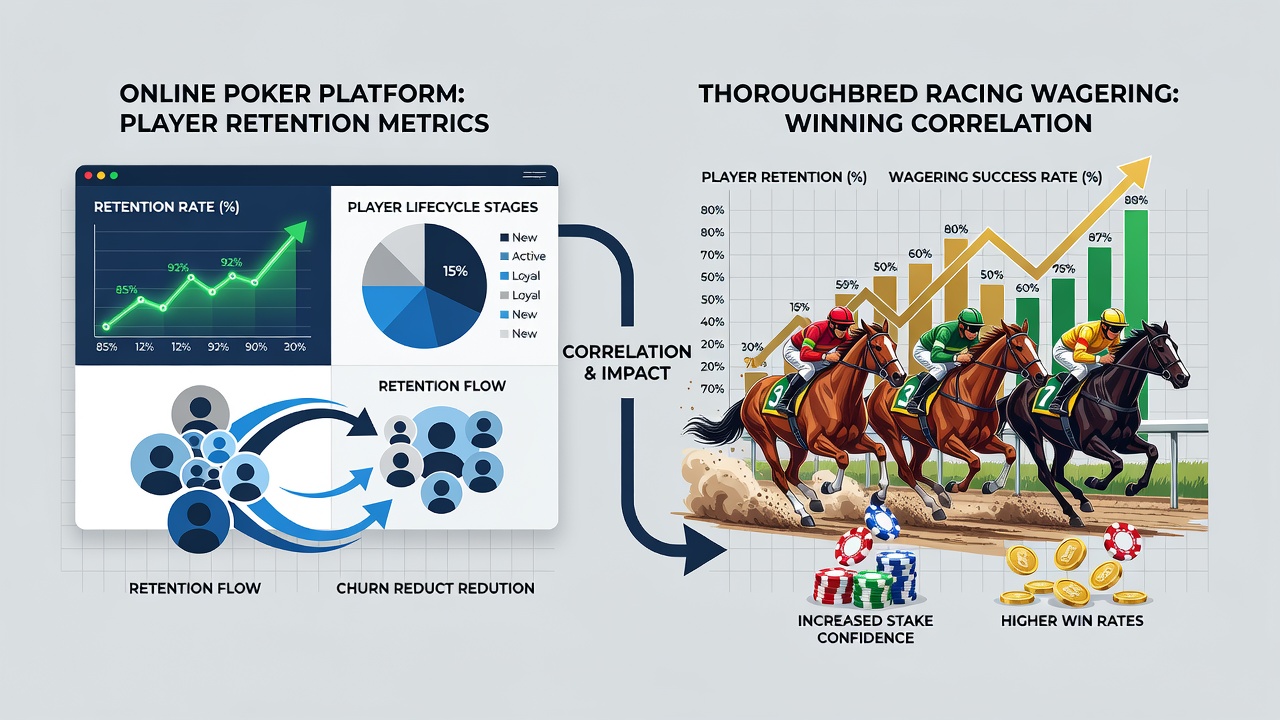 Analytical chart comparing monthly retention curves from online poker with WPS handle data from major North American thoroughbred tracks