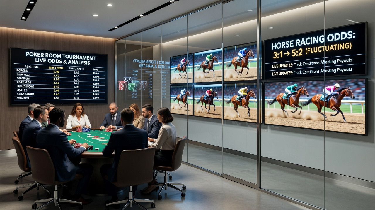 Horse racing odds board updating alongside poker tournament live updates